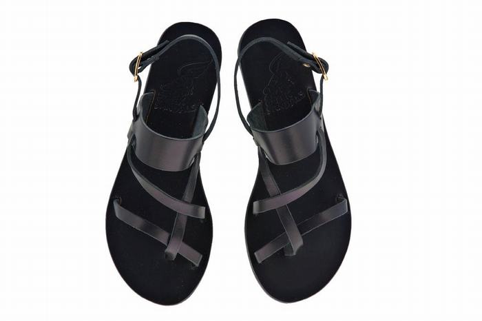 Women Ancient Greek Sandals Alethea Leather Back-Strap Sandals Black | QCE671SI