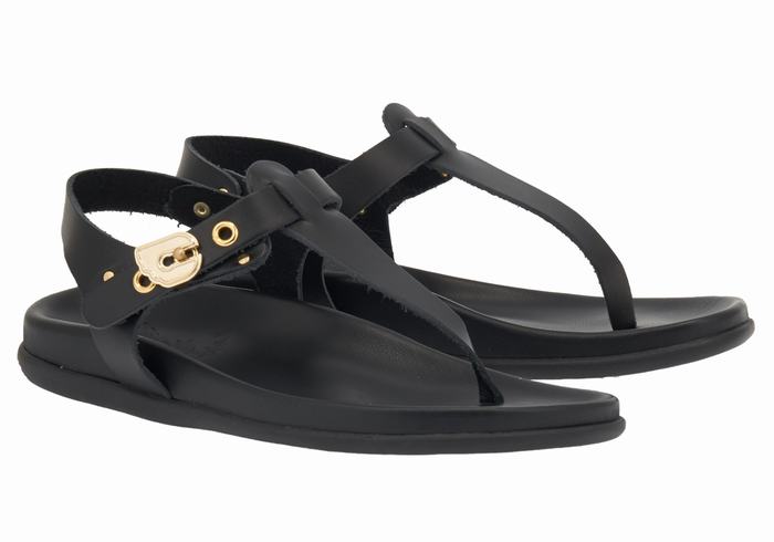 Women Ancient Greek Sandals Alki Flip Flop Back-Strap Sandals Black | YHM6872LB