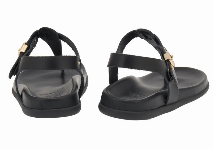 Women Ancient Greek Sandals Alki Flip Flop Back-Strap Sandals Black | YHM6872LB