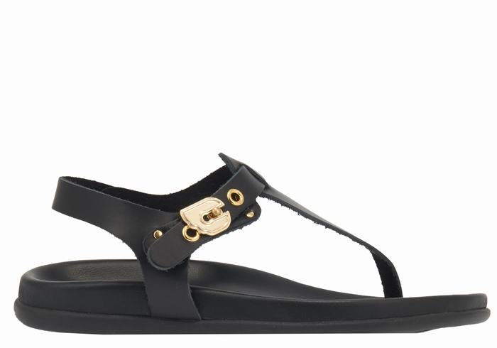 Women Ancient Greek Sandals Alki Flip Flop Back-Strap Sandals Black | YHM6872LB