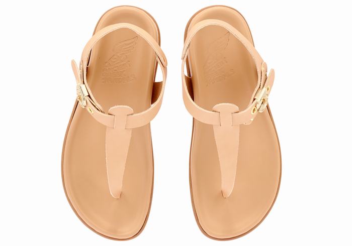 Women Ancient Greek Sandals Alki Flip Flop Back-Strap Sandals Beige | YKI5941DD