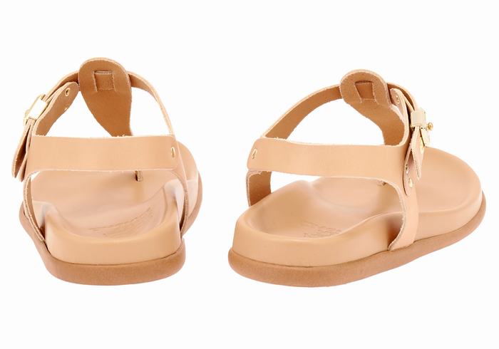 Women Ancient Greek Sandals Alki Flip Flop Back-Strap Sandals Beige | YKI5941DD