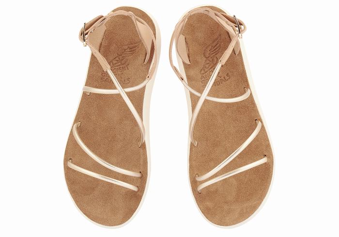 Women Ancient Greek Sandals Anastasia Comfort Ankle Strap Sandals Beige Gold White | EXK8171UQ