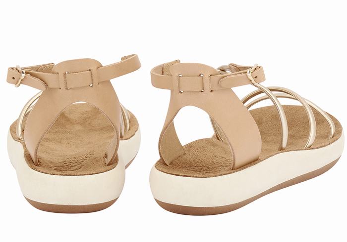 Women Ancient Greek Sandals Anastasia Comfort Ankle Strap Sandals Beige Gold White | EXK8171UQ