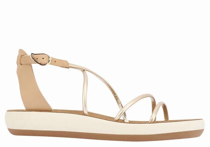 Women Ancient Greek Sandals Anastasia Comfort Ankle Strap Sandals Beige Gold White | EXK8171UQ