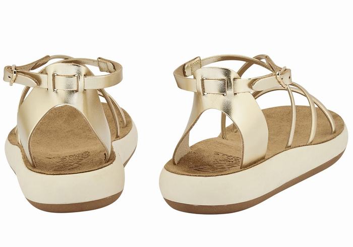 Women Ancient Greek Sandals Anastasia Comfort Ankle Strap Sandals Gold White | PPC1682YM