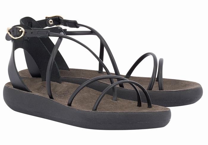 Women Ancient Greek Sandals Anastasia Comfort Ankle Strap Sandals Black | SOT5819BB