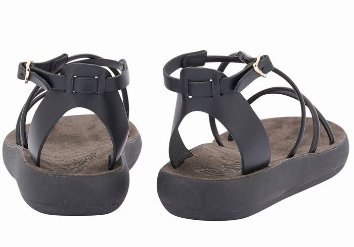 Women Ancient Greek Sandals Anastasia Comfort Ankle Strap Sandals Black | SOT5819BB