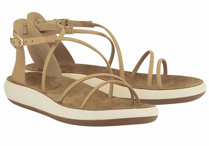 Women Ancient Greek Sandals Anastasia Comfort Ankle Strap Sandals Beige | JVV3611MP