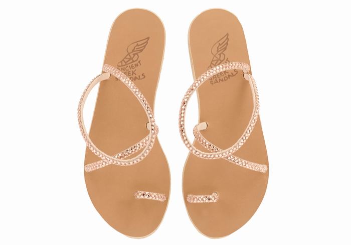 Women Ancient Greek Sandals Apli Eleftheria Toe-Post Sandals Rose Gold | ZMZ1518PF