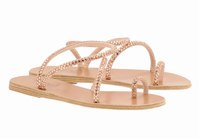 Women Ancient Greek Sandals Apli Eleftheria Toe-Post Sandals Rose Gold | ZMZ1518PF