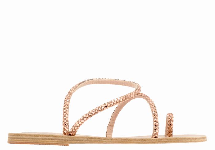 Women Ancient Greek Sandals Apli Eleftheria Toe-Post Sandals Rose Gold | ZMZ1518PF