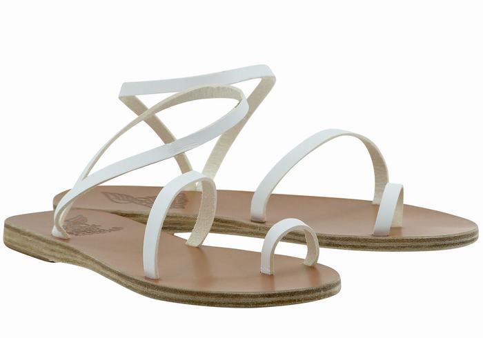 Women Ancient Greek Sandals Apli Eleftheria Leather Toe-Post Sandals White | IRN2885OU