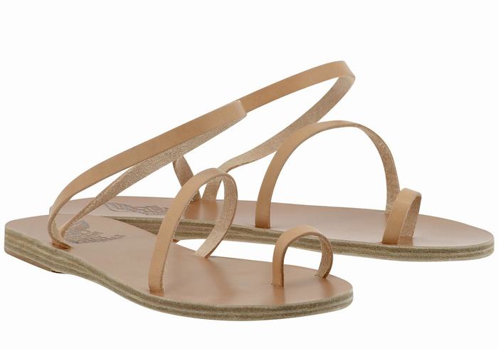 Women Ancient Greek Sandals Apli Eleftheria Leather Toe-Post Sandals Beige | EEZ3820RP