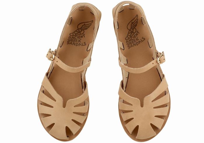 Women Ancient Greek Sandals Apollonia Leather Fisherman Sandals Beige | UBP10013TS