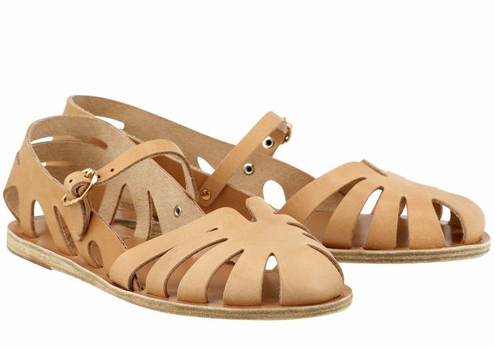 Women Ancient Greek Sandals Apollonia Leather Fisherman Sandals Beige | UBP10013TS