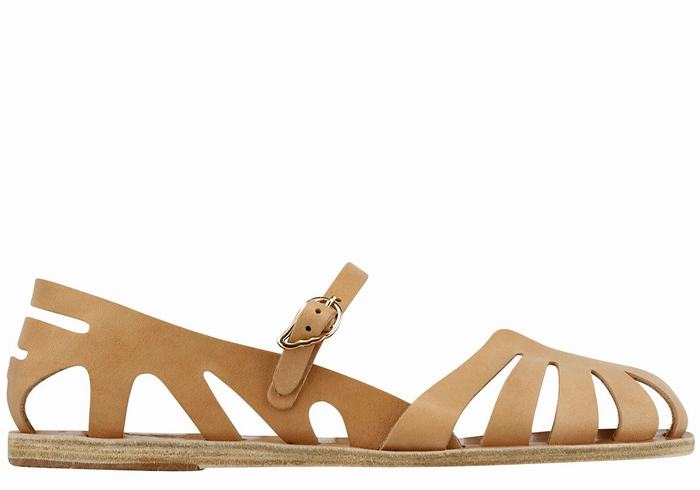 Women Ancient Greek Sandals Apollonia Leather Fisherman Sandals Beige | UBP10013TS