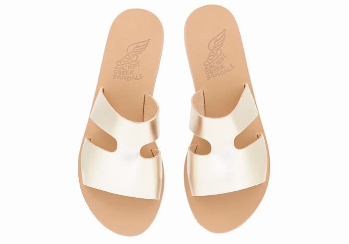 Women Ancient Greek Sandals Apteros Slide Sandals Gold White | CPH662ZG