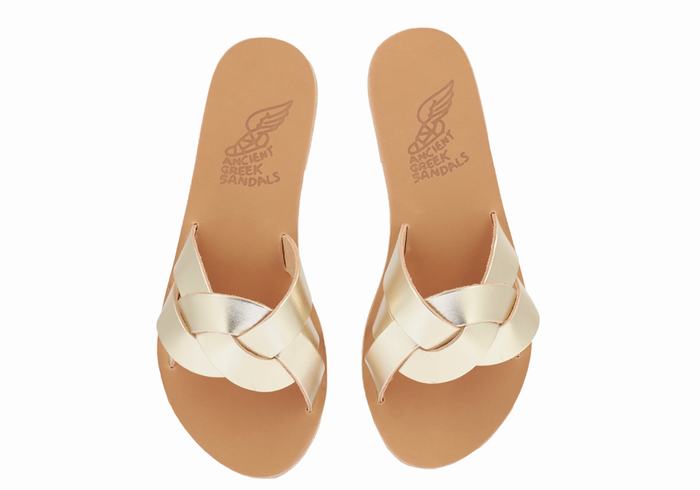 Women Ancient Greek Sandals Arachne Slide Sandals Gold White | SKU166SS