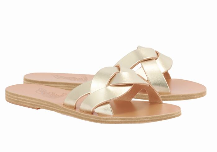 Women Ancient Greek Sandals Arachne Slide Sandals Gold White | SKU166SS