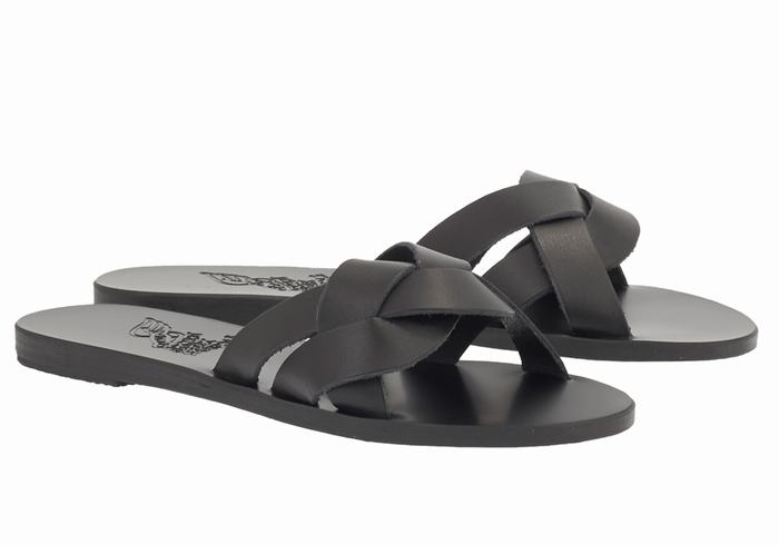 Women Ancient Greek Sandals Arachne Slide Sandals Black | GNZ7864NU