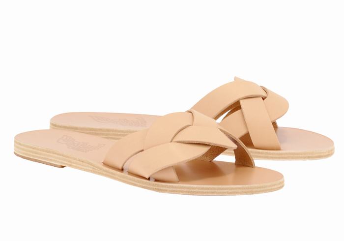 Women Ancient Greek Sandals Arachne Slide Sandals Beige | AUL8422VB