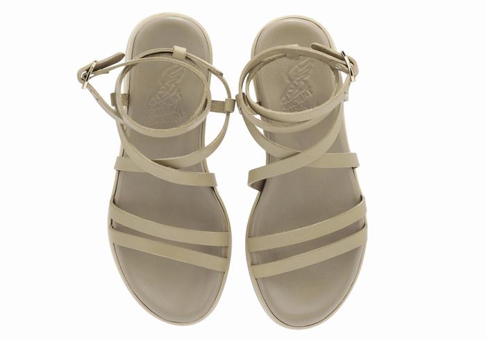 Women Ancient Greek Sandals Aristea Leather Platform Sandals Grey Brown | XSJ2316YV