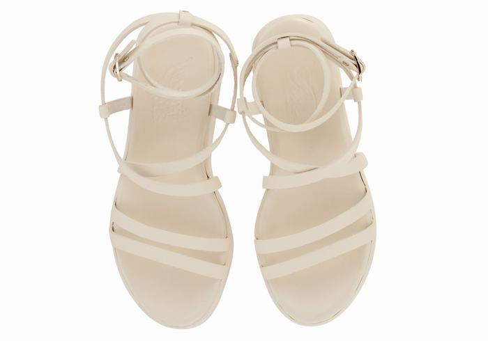 Women Ancient Greek Sandals Aristea Leather Platform Sandals White | WRS8756II