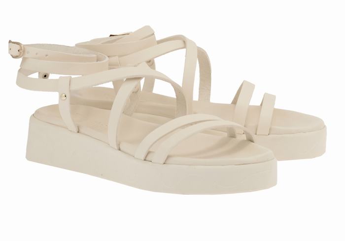 Women Ancient Greek Sandals Aristea Leather Platform Sandals White | WRS8756II