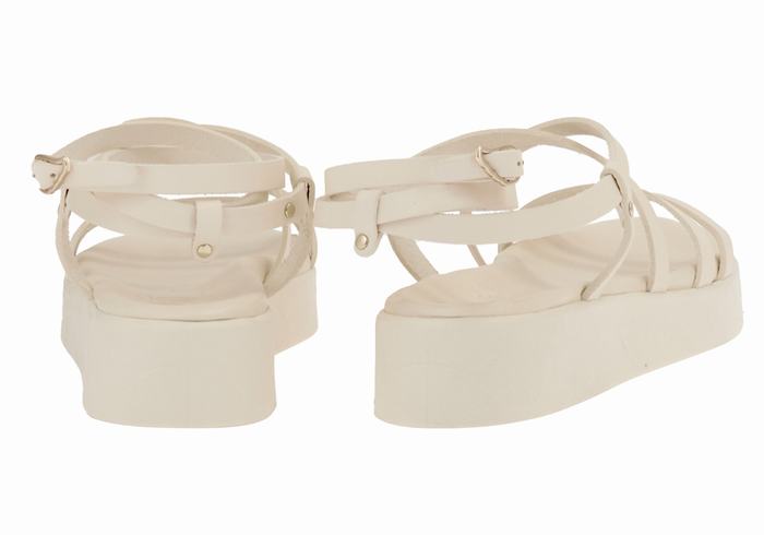 Women Ancient Greek Sandals Aristea Leather Platform Sandals White | WRS8756II