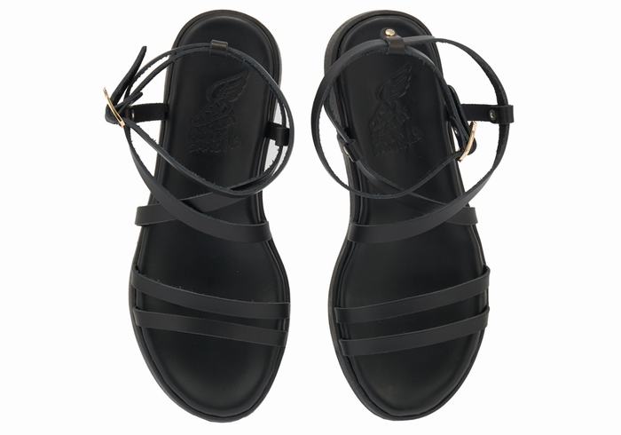 Women Ancient Greek Sandals Aristea Leather Platform Sandals Black | BCC2888ZG