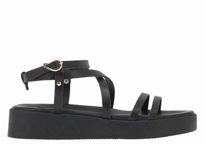 Women Ancient Greek Sandals Aristea Leather Platform Sandals Black | BCC2888ZG