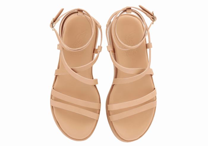 Women Ancient Greek Sandals Aristea Leather Platform Sandals Beige | AEZ823SV