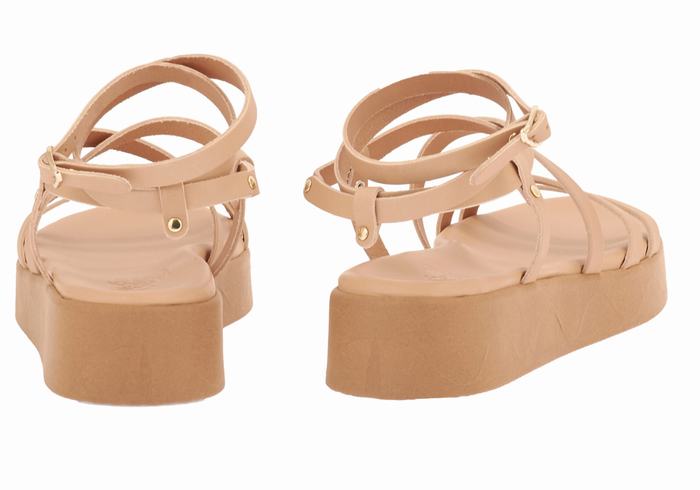 Women Ancient Greek Sandals Aristea Leather Platform Sandals Beige | AEZ823SV