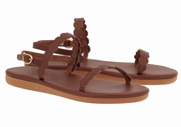 Women Ancient Greek Sandals Aroula Back-Strap Sandals Coffee | OSN10027AT