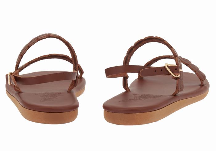 Women Ancient Greek Sandals Aroula Back-Strap Sandals Coffee | OSN10027AT