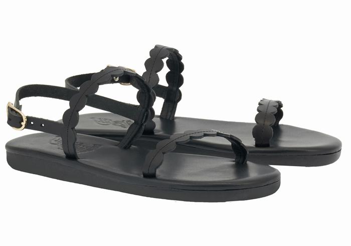 Women Ancient Greek Sandals Aroula Back-Strap Sandals Black | DZZ3470AM