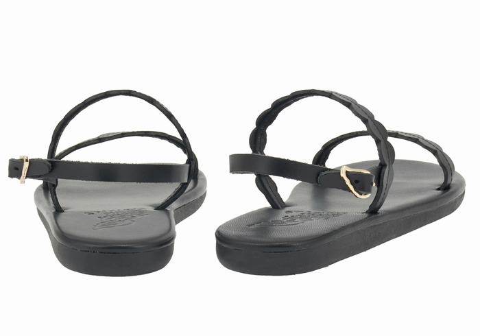 Women Ancient Greek Sandals Aroula Back-Strap Sandals Black | DZZ3470AM