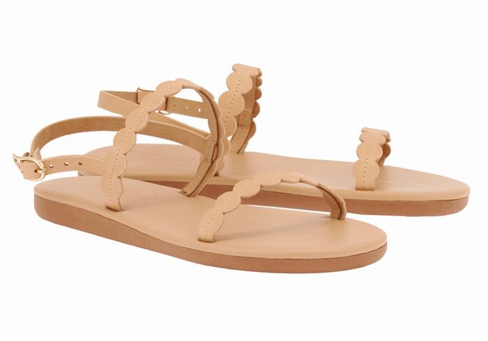 Women Ancient Greek Sandals Aroula Back-Strap Sandals Beige | FWF9062UP