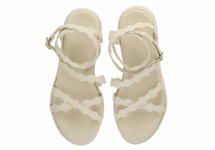 Women Ancient Greek Sandals Aspis Leather Platform Sandals White | RGJ5964WS