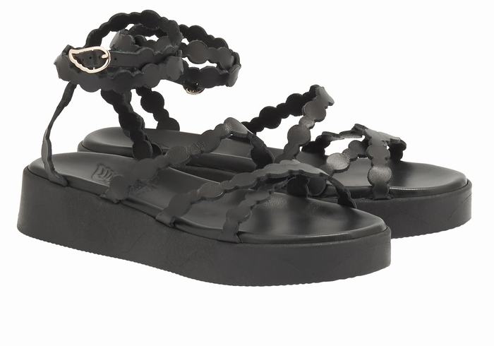 Women Ancient Greek Sandals Aspis Leather Platform Sandals Black | KZZ5572TC