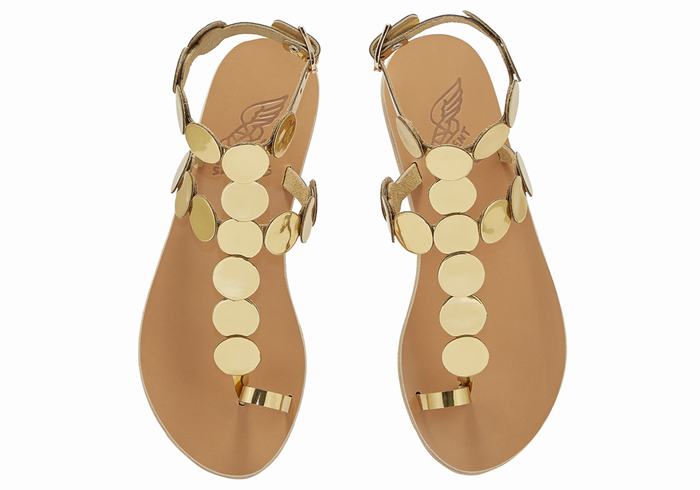 Women Ancient Greek Sandals Asteras Leather Toe-Post Sandals Gold | XAX3350LS