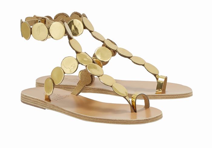 Women Ancient Greek Sandals Asteras Leather Toe-Post Sandals Gold | XAX3350LS