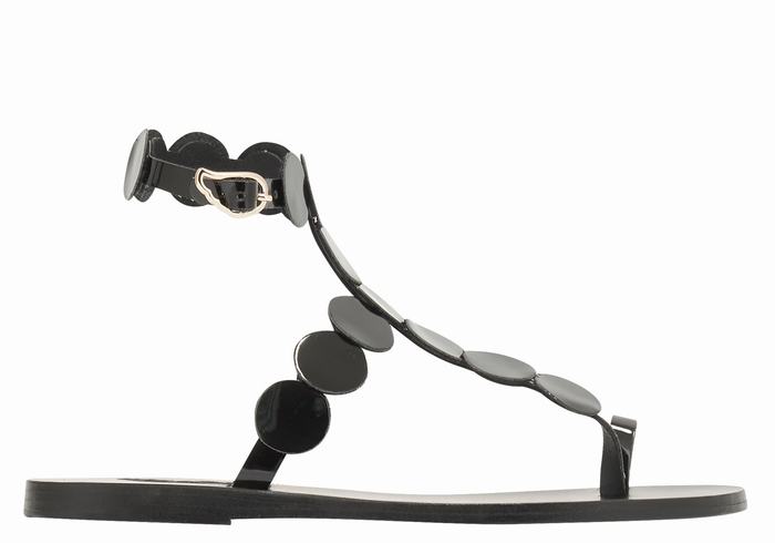 Women Ancient Greek Sandals Asteras Leather Toe-Post Sandals Black | PQR7696SI