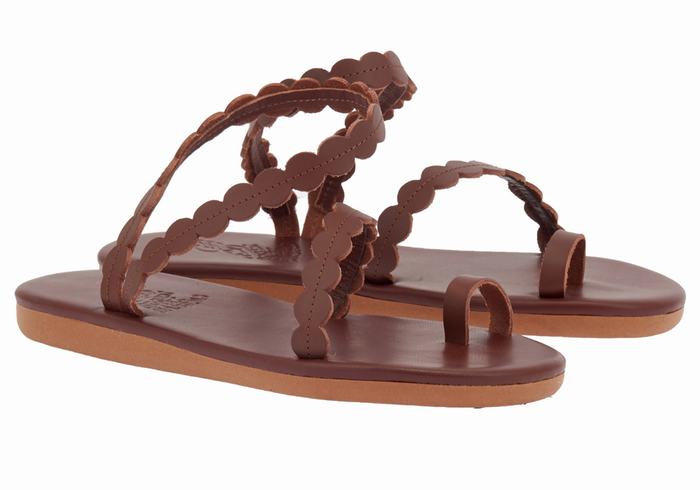 Women Ancient Greek Sandals Aura Toe-Post Sandals Coffee | QOG4956ID