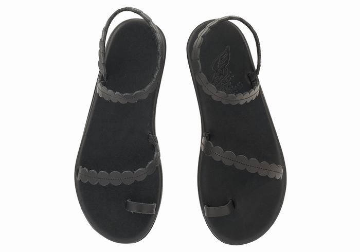 Women Ancient Greek Sandals Aura Toe-Post Sandals Black | UOS6859KE