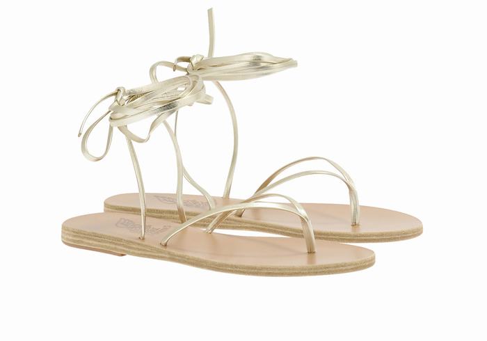 Women Ancient Greek Sandals Celia Gladiator Sandals Gold White | BDL4869LN