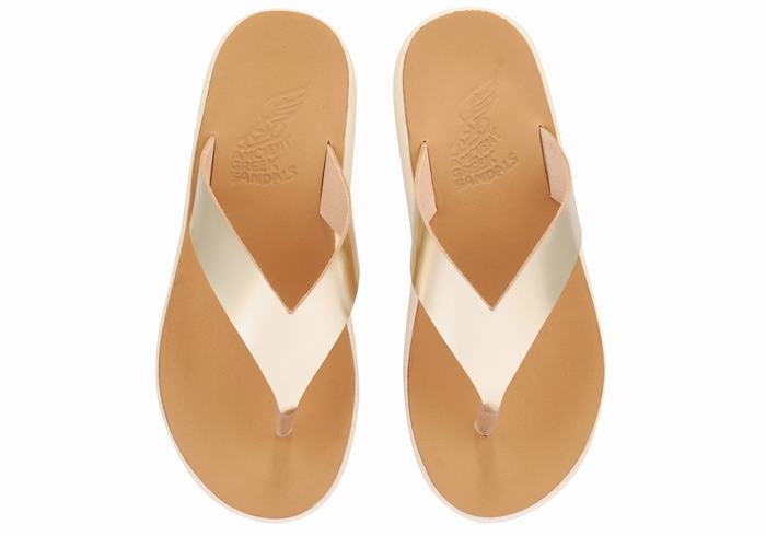 Women Ancient Greek Sandals Charys Comfort Flip Flops Gold White | LBF8321QG