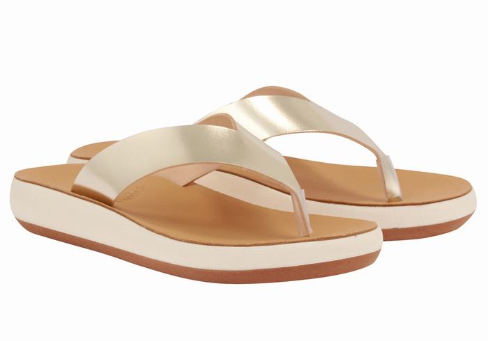 Women Ancient Greek Sandals Charys Comfort Flip Flops Gold White | LBF8321QG