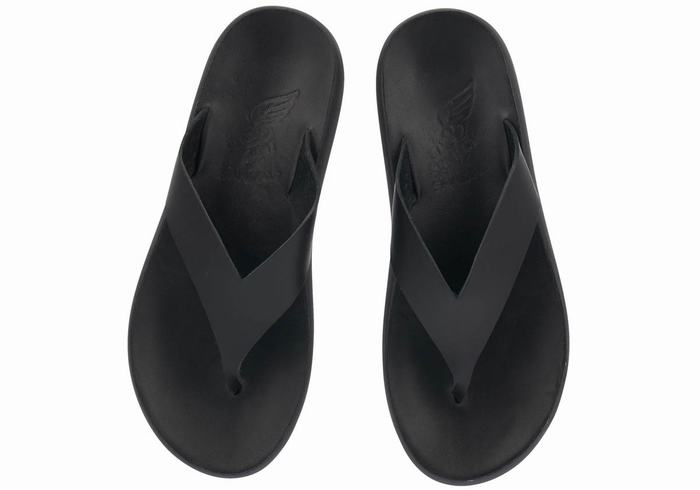 Women Ancient Greek Sandals Charys Comfort Flip Flops Black | WOM8980LV